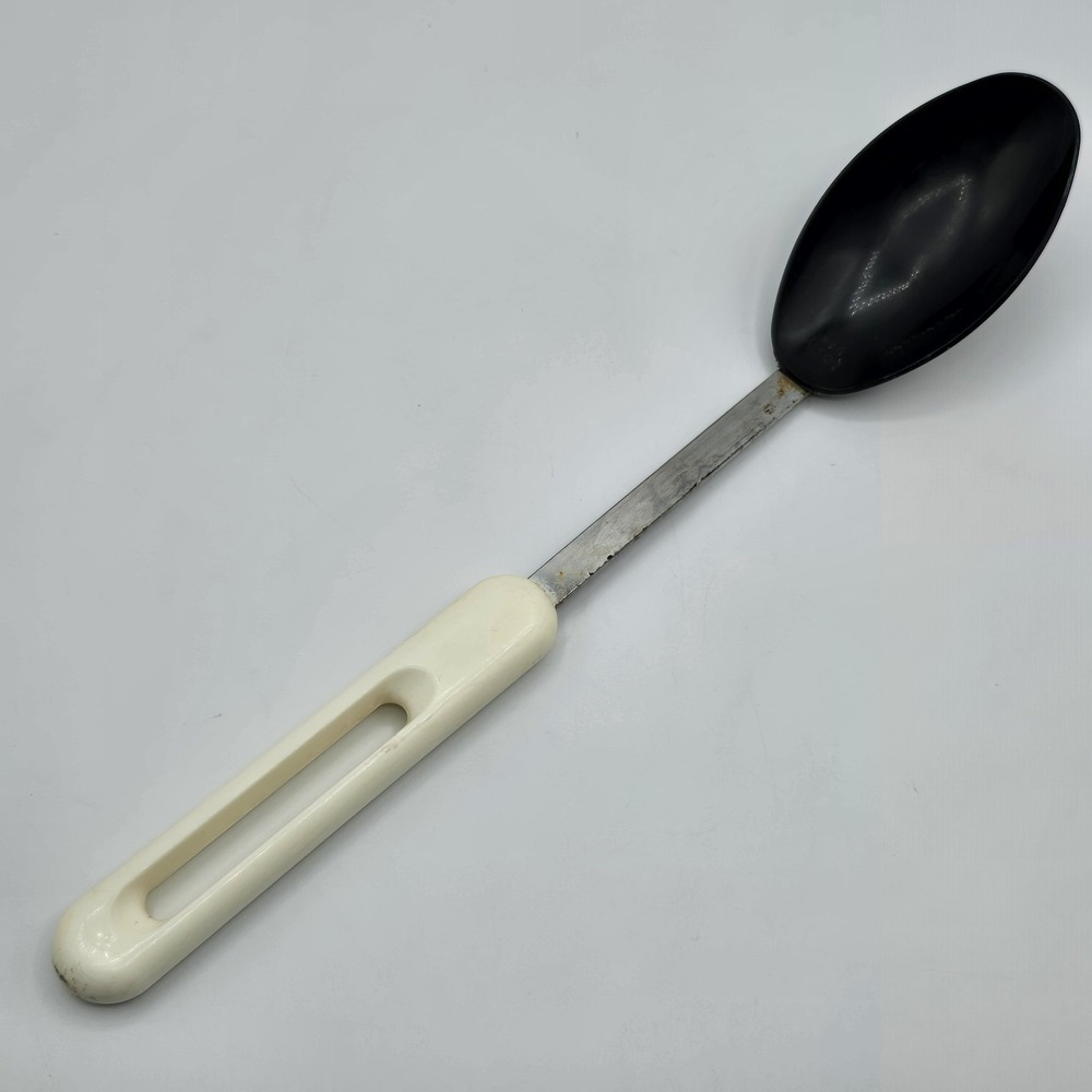 Vintage Bonny USA Solid Serving Spoon‎ Nylon Plastic Black w/White Handle